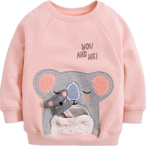 Baby Girl Clothes Toddler 2021 New Autumn Cotton Animal Applique Sweatshirt Pink Letter Sweater for Kids 2-7 Years