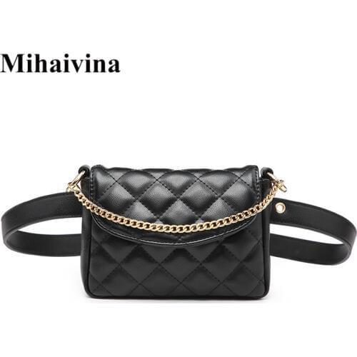 Mihaivina Women Waist Bag Fashion Female Waist Belt Chain Bags Money Fanny Pack PU Leather Waist Pack High Waist Women Pants