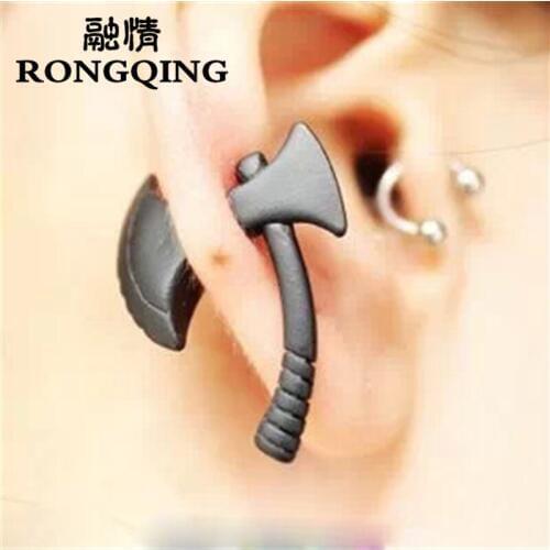 RONGQING 12pair/lot Creative Black Ax Earrings Oorknopjes 3D Cool Stud Earrings for Women And Men Oorbel Pendientes Hombre