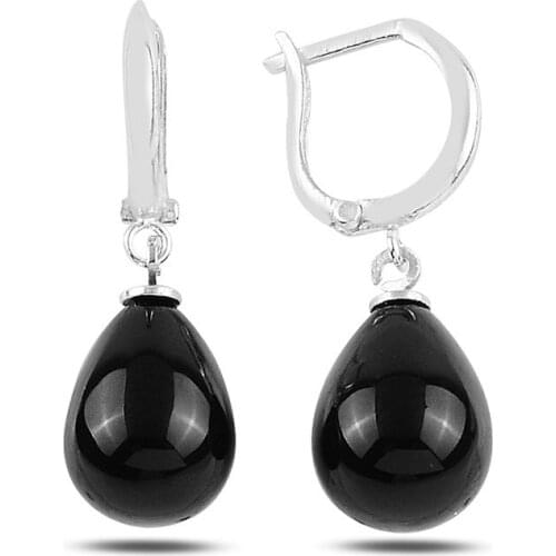 Silver Drop Black Pearl Earrings, Handmade Earrings, Made of 925 Sterling Silver