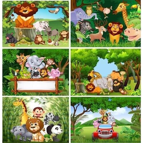 SHENGYONGBAO Art Fabric Photography Backdrops Cartoon Animals Zoo Kids Baby Birthday Photo Studio Backgrounds YAXU-202
