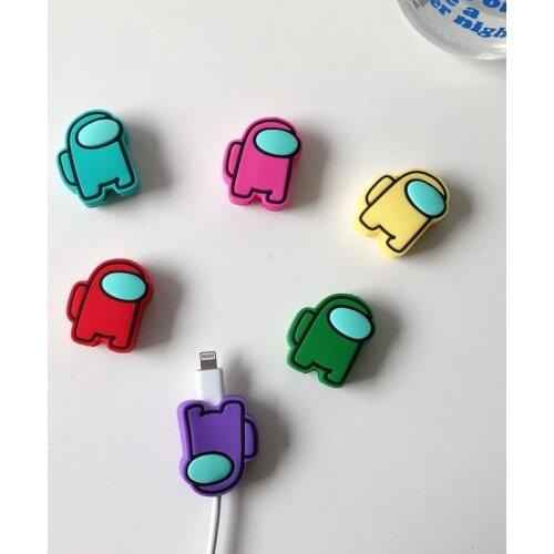 50Pcs Silicone Cute Big Head Doll Cartoon Character Cable-Winder USB Data Line Protector Cord Cover Decorate Accessories