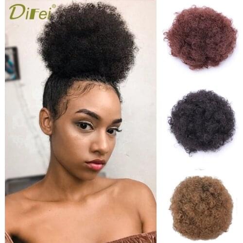 DIFEI Puff Afro Curly chignon Wig Ponytail Drawstring Short Afro Kinky Pony Tail Clip In on Synthetic Hair Bun Hair Pieces