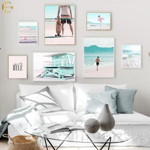 Nordic Posters and Prints Quote Sea Waves Beach Board Conch Girl Canvas Painting Home Art Wall Pictures for Living Room Decor