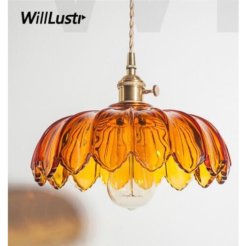 Nordic vintage crystal color pressed glass pumpkin pendant light brass pendant lamp home dinning room hotel restaurant light