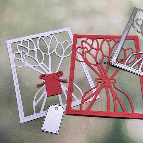 Tulip vase Background frame DIY Craft Metal Cutting Die Scrapbook Embossed Paper Card Album Craft Template Stencil Dies