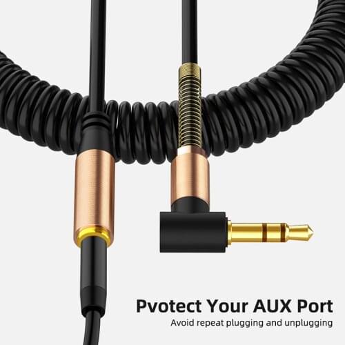 1 Pcs Black Audio Cable 3.5mm Elbow Spring Retractable Extension Cord Audio Cable Suitable For Mobile Phone Computer Speakers