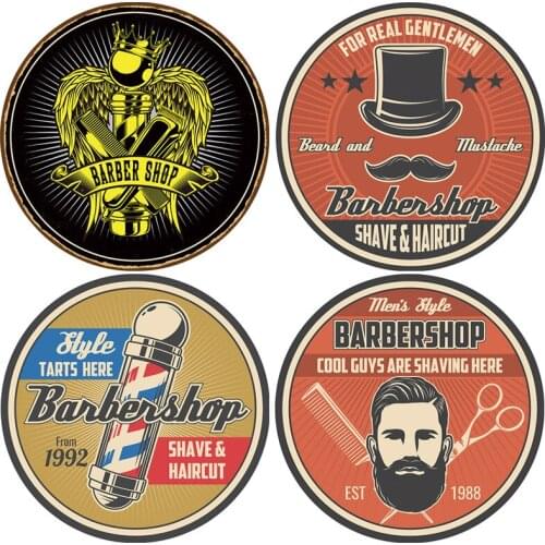 Vintage Barber Shop Metal Poster Round Cafe Bar Pub Tin Signs Plaque Haircut and Shave Beard Retro Plates Tinplate Home Decor