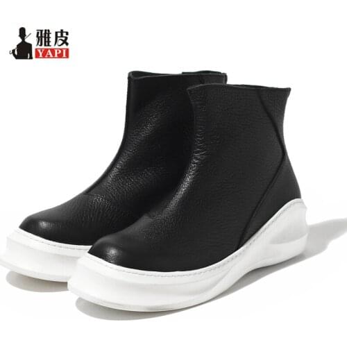 Hight Quality Genuine Leather Mens Riding Boots Black Slip On boots Winter Ankle Boots Trendy Heighten Shoes