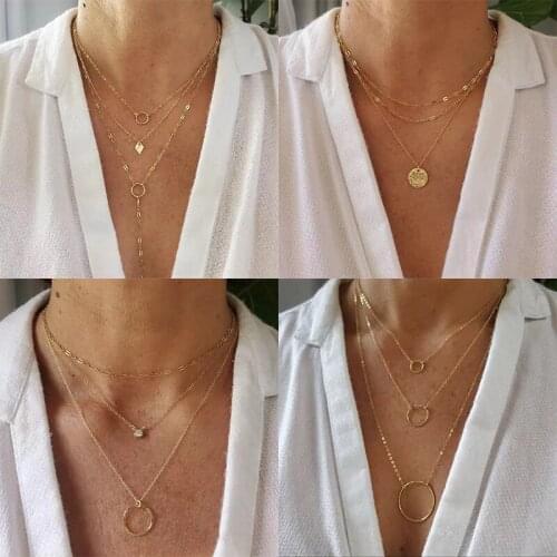 YWZIXLN 2021 Trend Jewelry Multi-layer Sheet Circle Pendant Necklace Golden Color Unquie Women Fashion Necklace Wholesale N0211