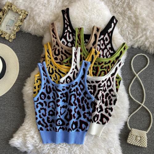 Women Tanks Tops Camisole Womens Summer Knitted Leopard Top Camis Crop Top For Women