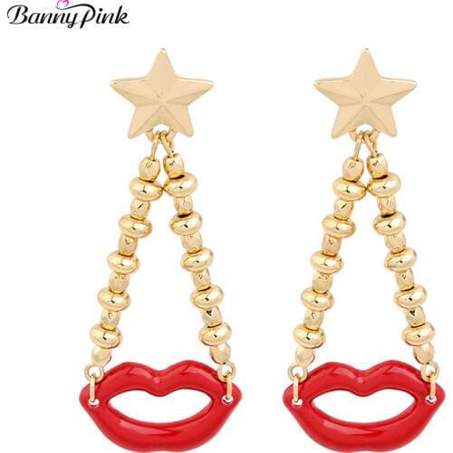 Sexy lady Mouth Pendant Studs Earrings For Women Chunky Metal Statement Post Earrings Fashion Jewelry Pendientes Star Earrings