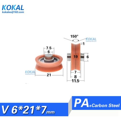 [V0621-8] 1PCS/LOT glass fiber orange Nylon PA coated with shaft U/V groove elevator door window sliding bearing pulley 0621V