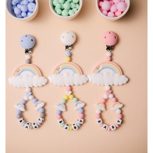 1 Pc BPA Free Silicone Rainbow Cart Chain NewBorn Trolley Chain Ring Baby Toys Baby Bracelet Trolley Chain Accessories Gift