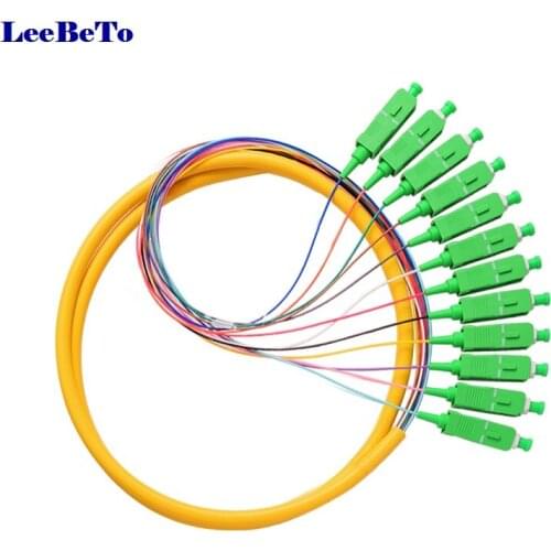 10PCS/LOT 1.5m (4.92feet) SC APC 12 Fibers OS2 Single Mode Bunch PVC (OFNR) 0.9mm Fiber Optic Pigtail