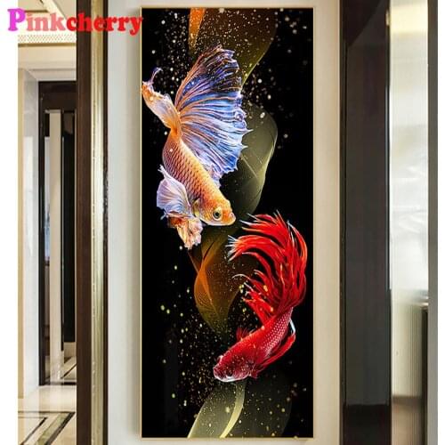 5d Diy Diamond Painting Full Square Round Diamond Embroidery Red Goldfish Koi Living Room Stickers New Simple Porch Vertical