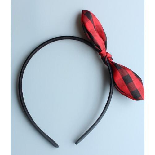 Red black plaid rabbit ear bow headband hairpin bow hair Cute Baby Headwears Children Bowknot Hair Accessories Kids Gifts