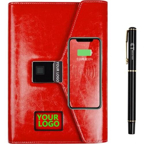 Fingerprint Unlocking Mobile Power Wireless Charging Notebook Three-Fold Business Bluetooth Recording Conference A5 Loose-leaf