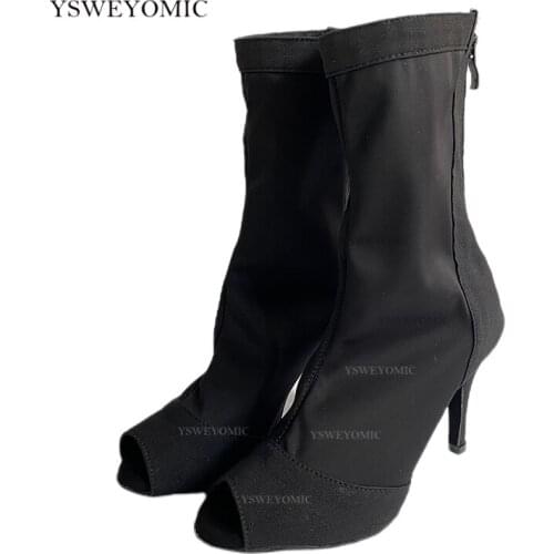 Black Dance Boot Latin Dance Shoes In High 10cm Spiked Heel Very Soft Salsa Bachata Latin Dance Shoes In Sude Outsole