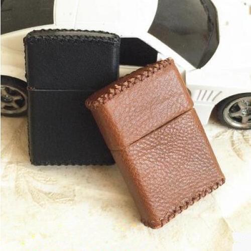 Pure leather hand - stitched Cigarette Lighter Holder Bag for flat Zippo Lighter Case Lighters leather sheath no lighter