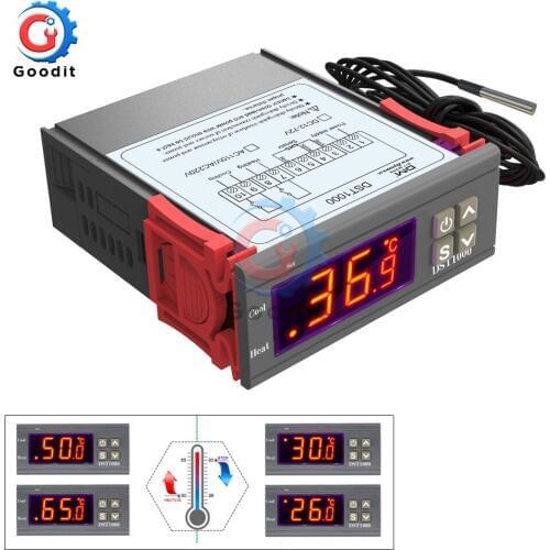 DST1000 Single Display Digital Temperature Control Controller Thermostat DS18B20 Sensor Waterproof DC 12V-72V Replace STC-1000