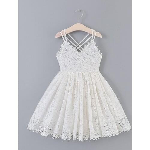White Lace Dresses For Girls Flower Embroidery Sling Sleeveless Clothes Kids Children Wedding Holiday Party Princess Sundress