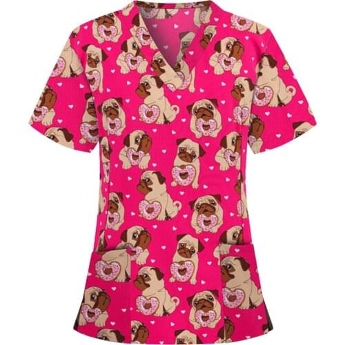 Nurse Uniform Women Animal Print Casual Short Sleeve V-neck Carer Top Nurse Accessories Uniforme Enfermera De Enfermera Mujer
