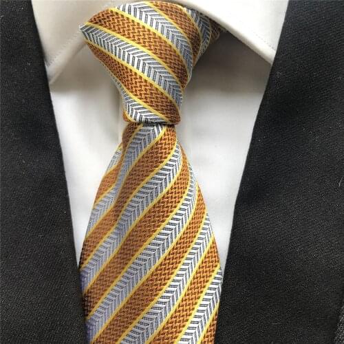 10 cm Width New Design Mens Ties Jacquard Woven Neck Tie Cravats Fashion Gold Striped Neckties