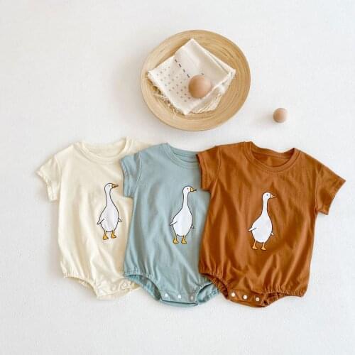 HETISO 2021 Summer Baby Boys Clothes Toddler Girls Bodysuits Cartoon Goose Short Sleeve Infant One Piece Cotton Newborn Clothes