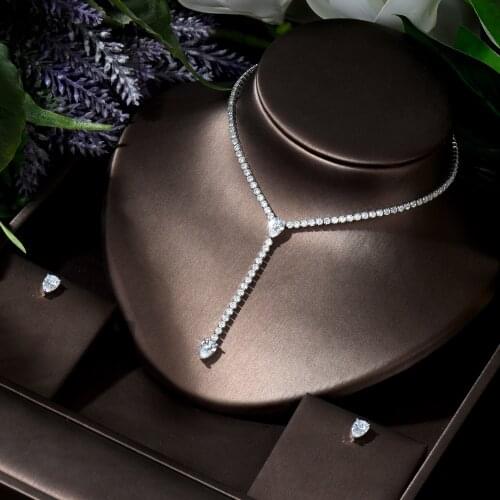 HIBRIDE Simple Design 2pcs Necklace and Earring Sets Water Drop Shape Women Bridal Wedding Party Accessories bijoux femme N-611