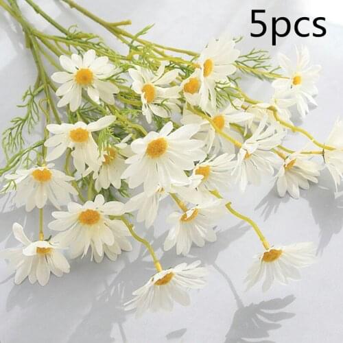 5pcs Artificial Flowers Plastic White Daisy Long Branch Orange Purple Garden Wedding Bridal Home Decoration Fake Flower XXW00633