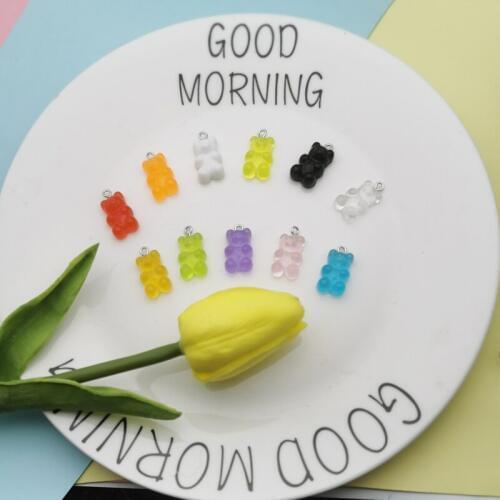 20pcs Resin Gummy Bear Charms Cabochons Transparent Color Gummy Candy Charms Necklace Earring Floating DIY Jewelry Accessories
