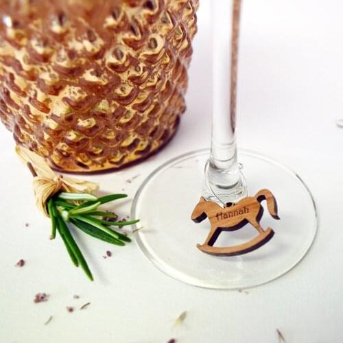 Rocking horse Wine Glass Charms - Personalised Wine Glass Charm - Place Name Settings - Rocking Horse - Wine Charms