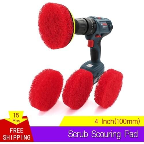 Red Power Scrub Pad 15 Piece Cleaning Kit Scouring Pads Great for Kitchen, Bathroom, Auto