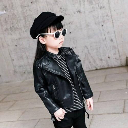 Gilrs Coat Childrens Pu Jacket Fashion Kid Outwear Solid Color Long Sleeve Casual Motorcycle Spring Autumn Rivet Cool Jacket
