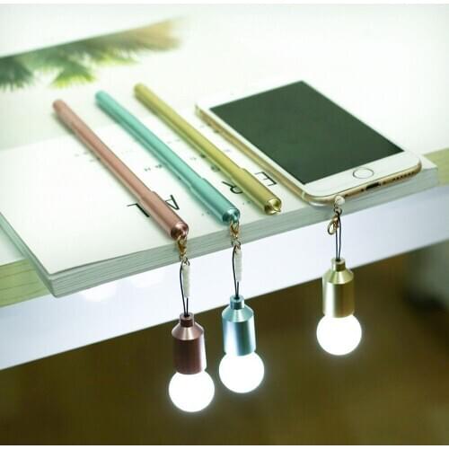 Funny Pen With LED Bulb Lamp Dust Plug 0.38mm School Office Stationery Pendant Black Ink Gel Pen Rollerball Writting Tool