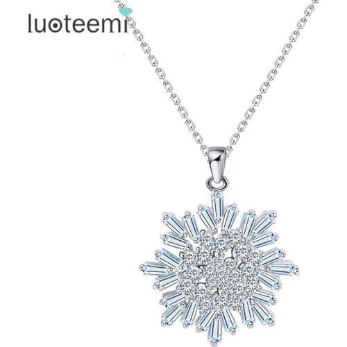 LUOTEEMI New Design Shining Cubic Zircon Pendant Flower Shape Hearts and Arrows CZ Necklace for Women Wedding Party Jewelry