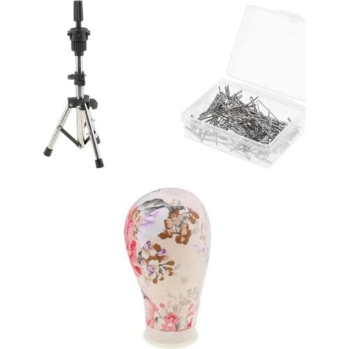 Mannequin Cork Canvas Block 22 inch+Practice Holder Stand+T Pins for Wig Making Sewing
