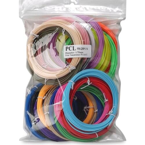 QCREATE 1.75mm PLA PCL ABS Filament For 3D Pens 20 Colors 100 Meters 3D Printing Materials 5M/Roll