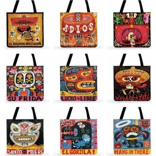 Fashion Shopping Bag Beach Tote Bags Mexican Cartoon Fun Illustration Print Tote Bag For Women Casual Tote Ladies Shoulder Bag