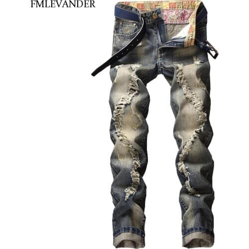 Mens Denim Straight Plus Size 38 Vintage Washed Trousers Men Jeans Pants