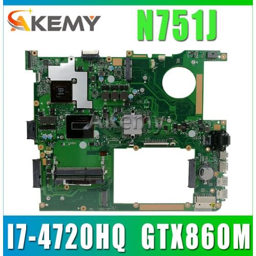 N751JX Laptop motherboard for ASUS N751JX N751JK N751J N751J Test original mainboard LVDS/EDP I7-4720HQ GTX860M /4GB