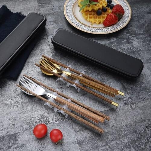 Gold Dinnerware Set Travel Camping Cutlery Set Knife Fork Spoon Chopsticks With Storage Box 430Stainless Steel Tableware Set