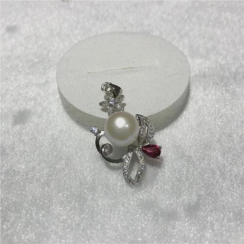 Natural freshwater white pearl AAA 10-11mm Tibetan silver Good quality zircon inlay pendant necklace size 20x35MM