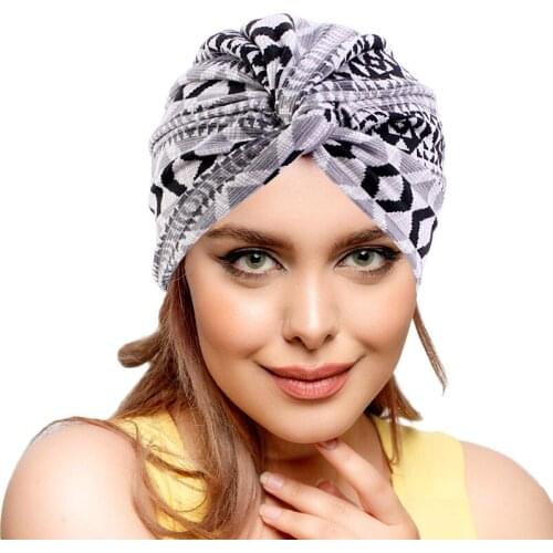 Latest Turban For Women Patterened Hijabs Multifunction FAshion Ethnic Twist Hat Cross Scarf Hat Cotton Baotou Hat India Hat 7