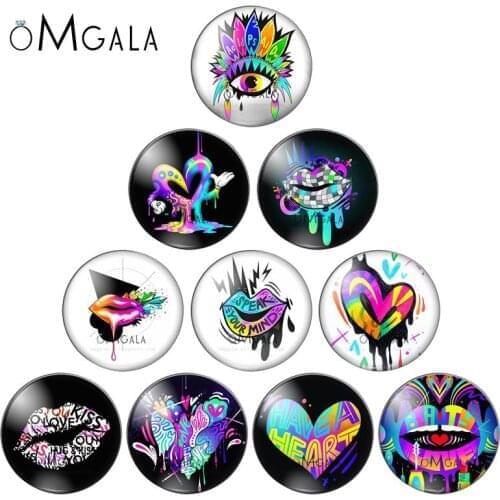 Lovely Colorful Heart lips Patterns 8mm/10mm/12mm/18mm/20mm Round photo glass cabochon demo flat back Making findings