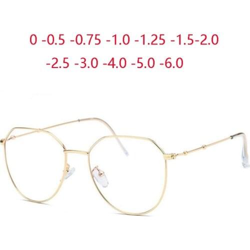 Anti Blue Light Polygon Frame Metal Myopia Glasses Men Women Nearsighted Eyewear Prescription -0.5 -0.75 -1.0 -1.5 To -6.0