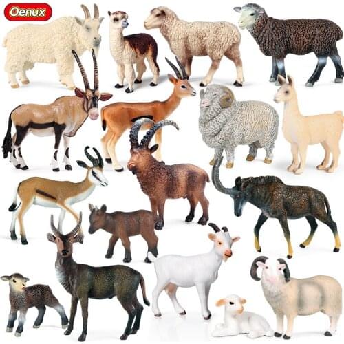 Oenux Sheep Family Farm Animals Simulation Wild Alpaca Antelope Lamb Goat Model Action Figure School Educational Cute Kid Toy