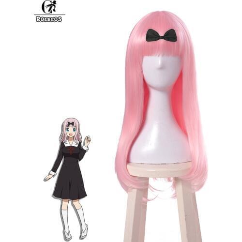 ROLECOS Kaguya-sama: Love is War Cosplay Headwear Chika Fujiwara Cosplay Hair Long Straight Pink Hair 65cm Women Headwear Anime