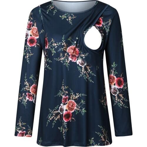 Women Pregnant Nursing Maternity O-Neck Long Sleeve Printed Floral Breastfeeding Top Shirt Maternity Clothes ropa para mujer